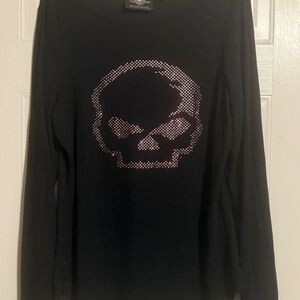 Harley-Davidson Black Blouse with Pink Skull Design
